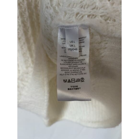 Anthropologie Sweater Large Womens Knit Cream Ruffle Open Knit - Picture 9 of 13